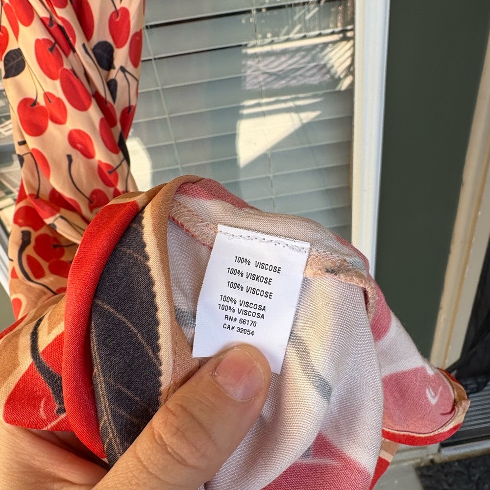 Anthropologie Conditions apply cherry satin silky print maxi dress medium/ large - Picture 9 of 10